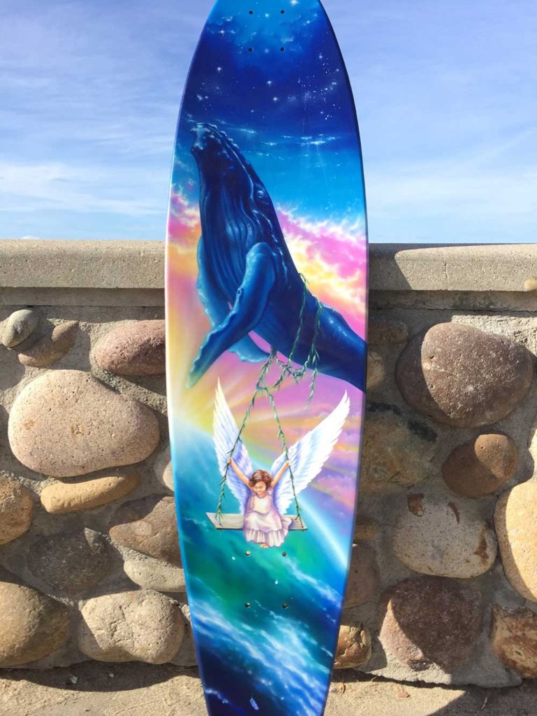 airbrushed surfboard art by Ira Cosmos