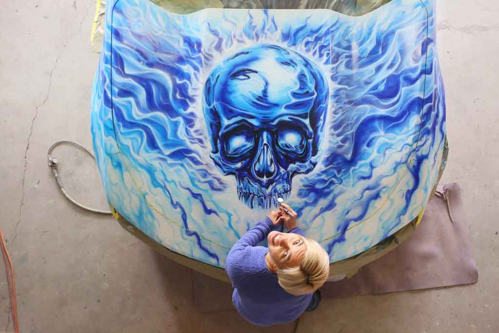Airbrushed Skull on Camero by Ira Cosmos